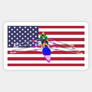 Rowers Rowing on American Flag Sticker